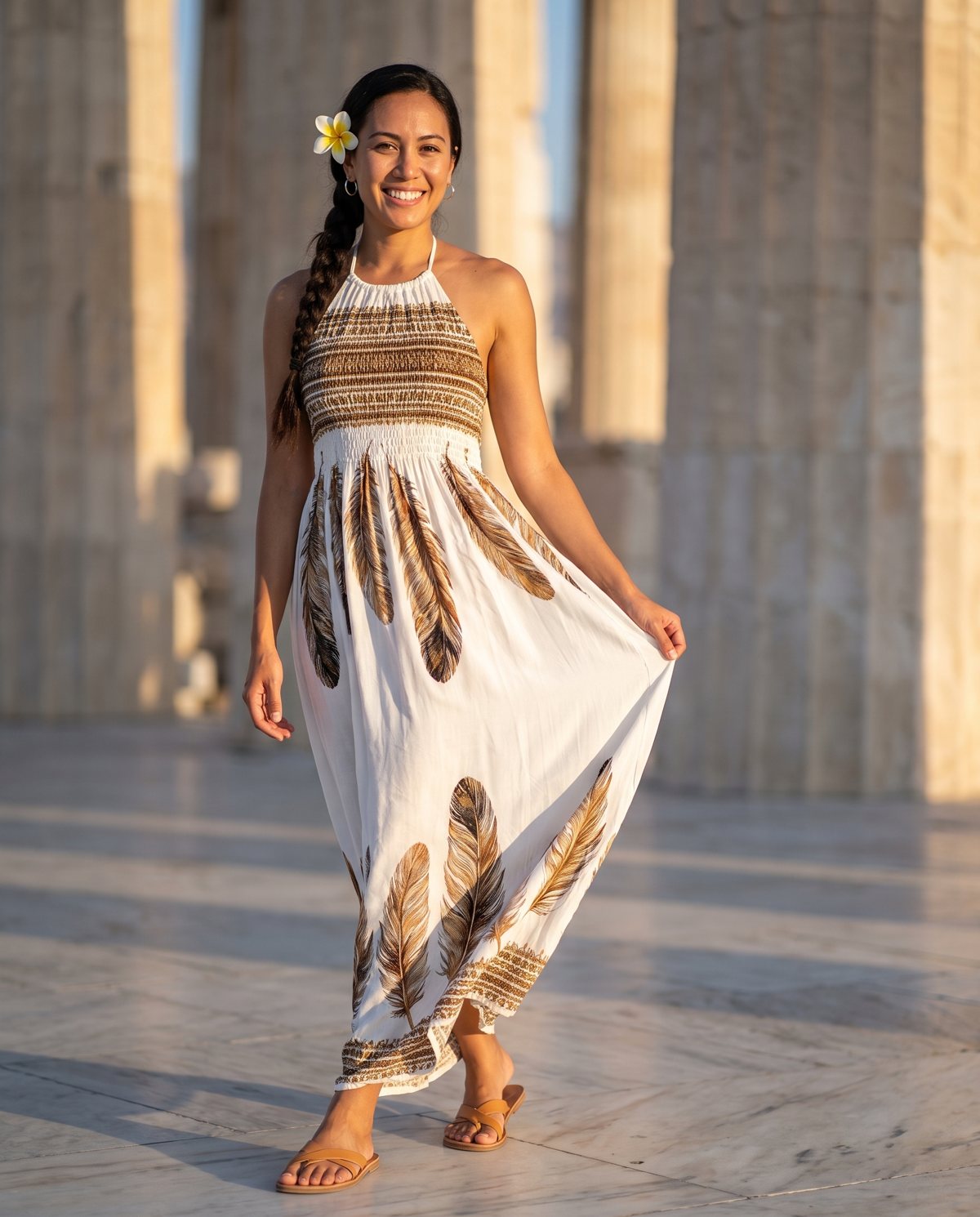 Feather Print Halter Dress