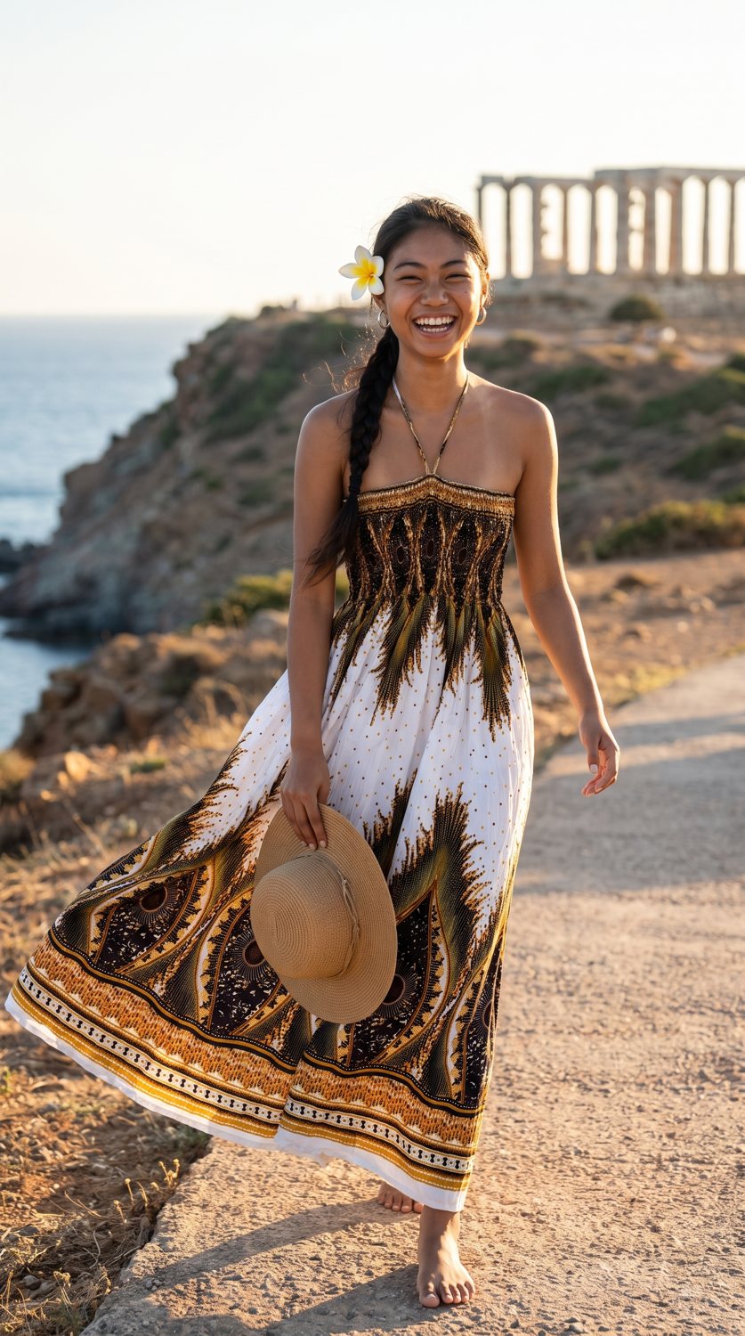 Feather Print Halter Dress