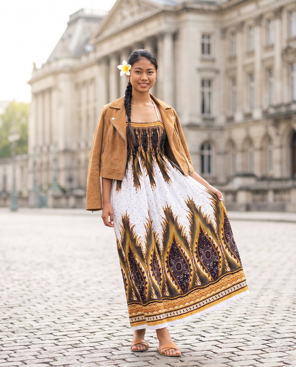 Feather Print Halter Dress
