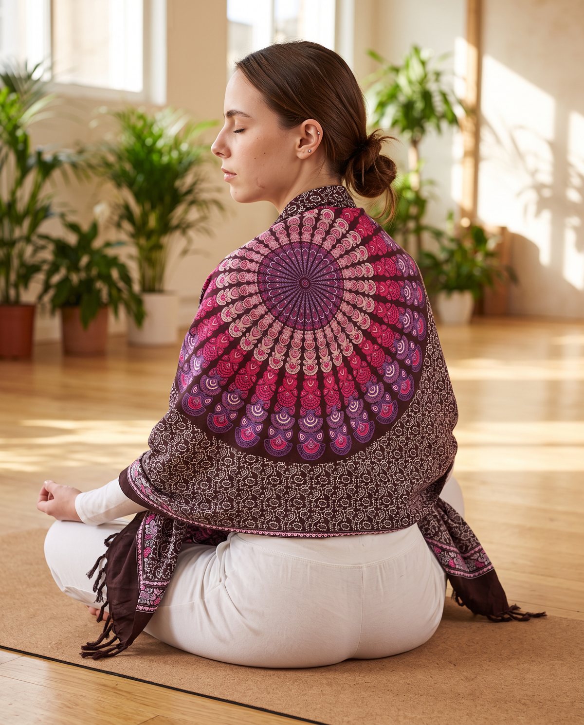 Peacock Mandala Sarong — chocolate & pink