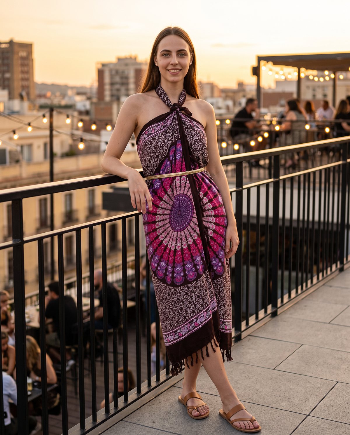 Peacock Mandala Sarong — chocolate & pink