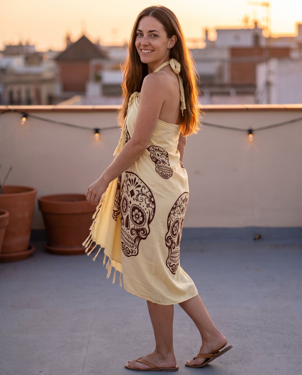 Sugar Skull Sarong — cream
