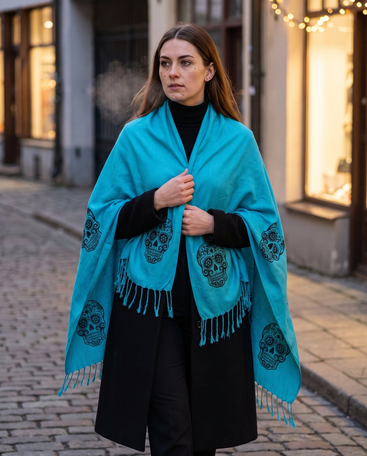 Sugar Skull Sarong — turquoise